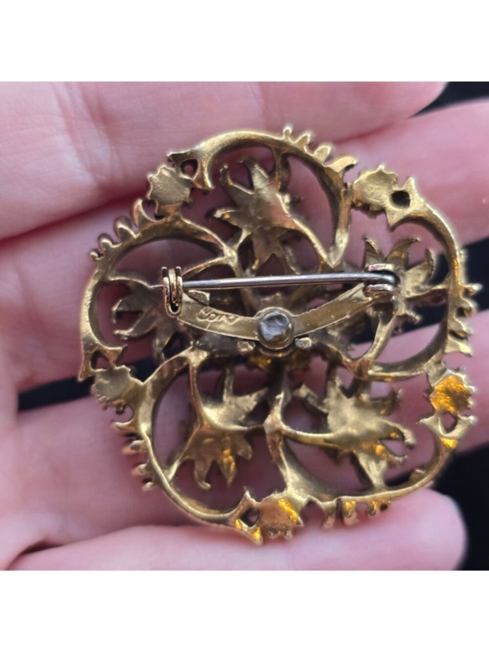 Vintage Coro Blue Rhinestone Gold-Tone Floral Brooch - Picture 6 of 10